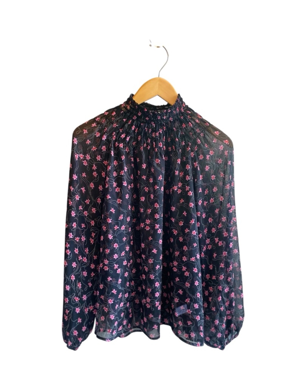 Elizabeth & James Floral Sheer Smocked Top size M - Picture 3 of 6